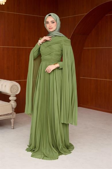 Mimoza Çiçeğim Tasarım Abiye - Haki