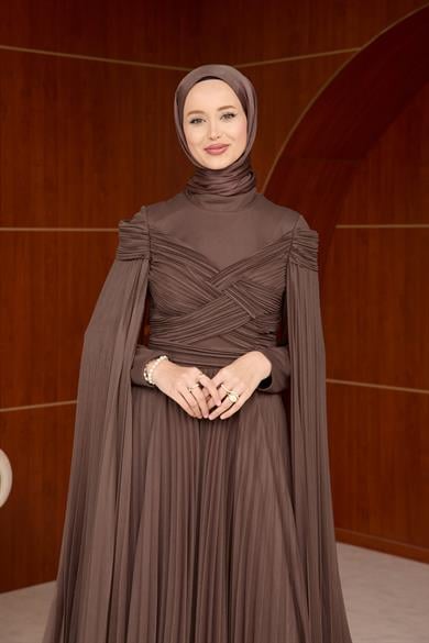 Mimoza Çiçeğim Tasarım Abiye - Kahverengi