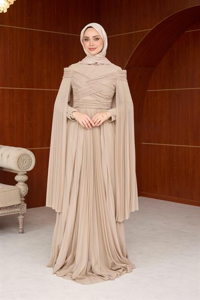 Mimoza Çiçeğim Tasarım Abiye - Vizon