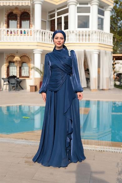 Mimoza Taş Detay Abiye - Lacivert