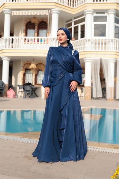 Mimoza Taş Detay Abiye - Lacivert