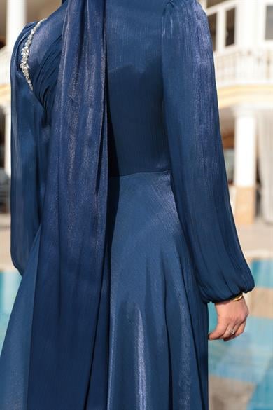 Mimoza Taş Detay Abiye - Lacivert