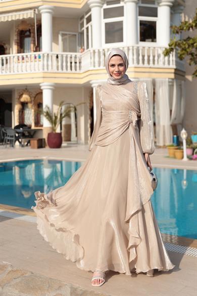 Mimoza Taş Detay Abiye - Vizon