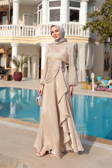 Mimoza Taş Detay Abiye - Vizon