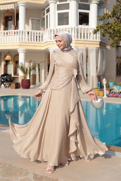 Mimoza Taş Detay Abiye - Vizon