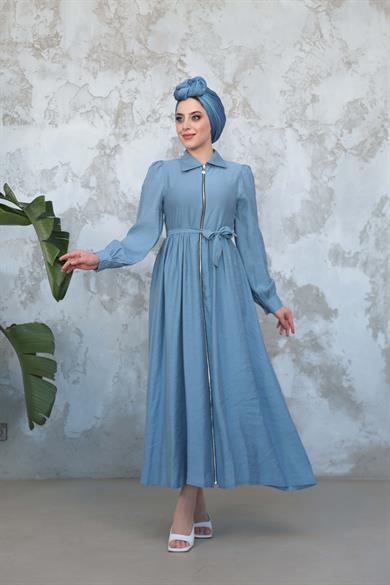 Mine Fermuar Elbise - Bebe Mavi