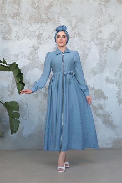Mine Fermuar Elbise - Bebe Mavi