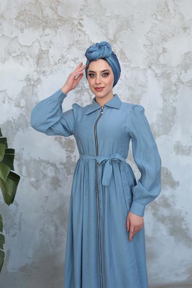 Mine Fermuar Elbise - Bebe Mavi