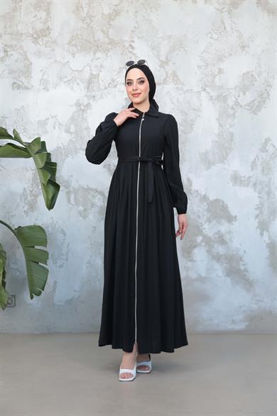 Mine Fermuar Elbise - Siyah