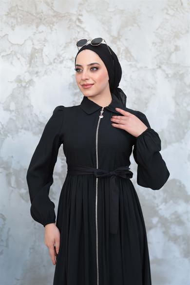 Mine Fermuar Elbise - Siyah