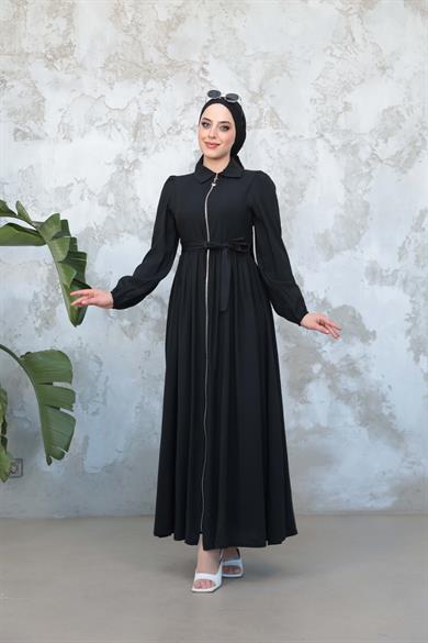 Mine Fermuar Elbise - Siyah