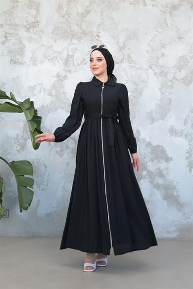 Mine Fermuar Elbise - Siyah