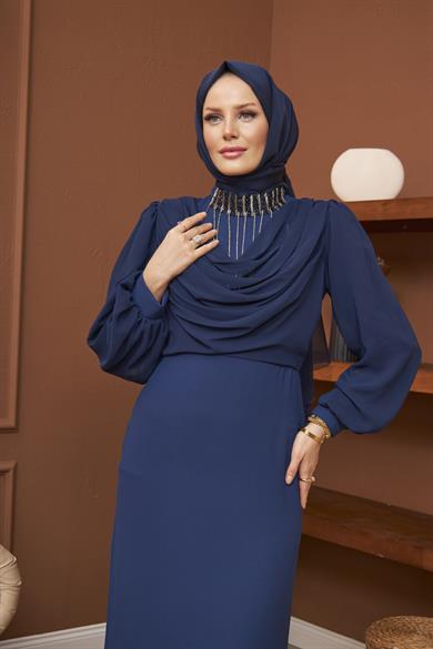 Minel Evening Dress - Navy Blue