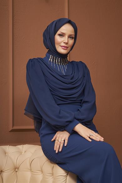 Minel Evening Dress - Navy Blue