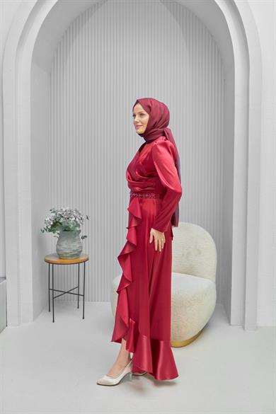 Naime Evening Dress - Claret Red