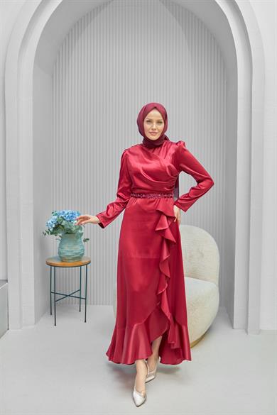 Naime Evening Dress - Claret Red