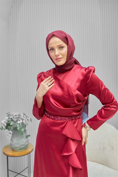Naime Evening Dress - Claret Red
