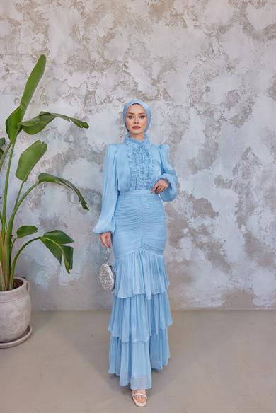 Neva Tesettür Abiye - Bebe Mavi