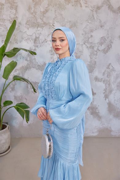 Neva Tesettür Abiye - Bebe Mavi