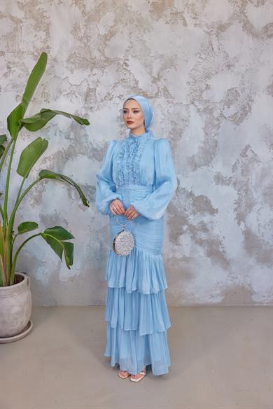 Neva Tesettür Abiye - Bebe Mavi