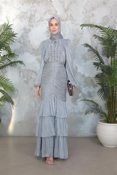 Neva Tesettür Abiye - Gri