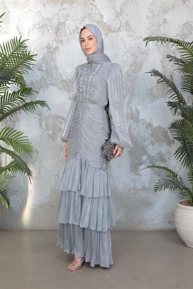 Neva Tesettür Abiye - Gri