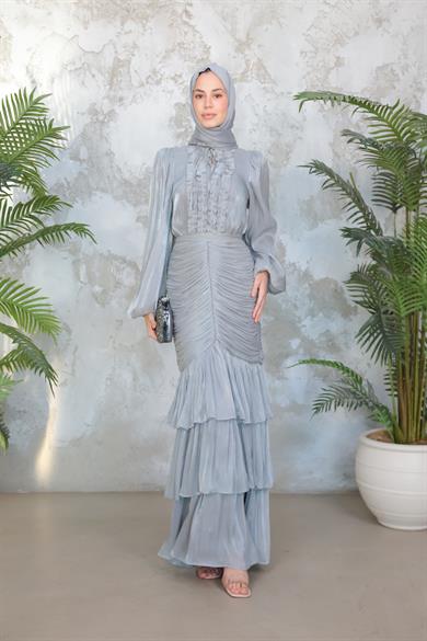 Neva Tesettür Abiye - Gri