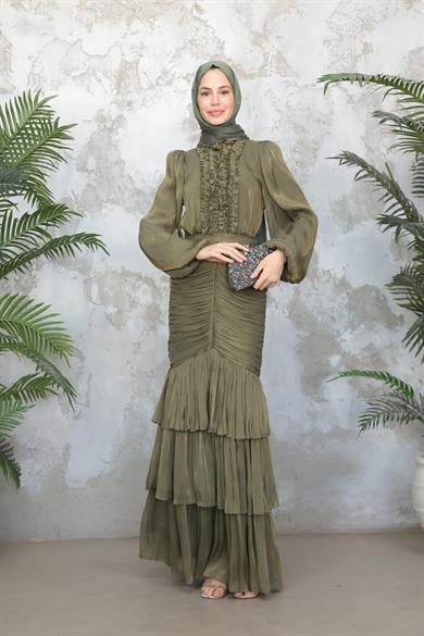 Neva Tesettür Abiye - Haki