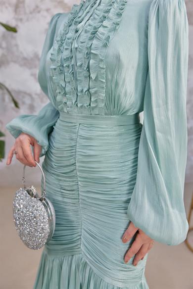 Neva Tesettür Abiye - Mint Yeşil