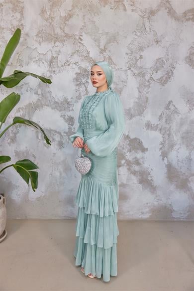 Neva Tesettür Abiye - Mint Yeşil