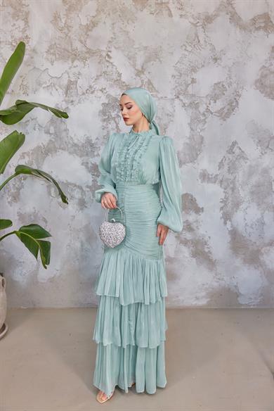 Neva Tesettür Abiye - Mint Yeşil
