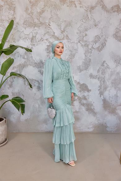 Neva Tesettür Abiye - Mint Yeşil