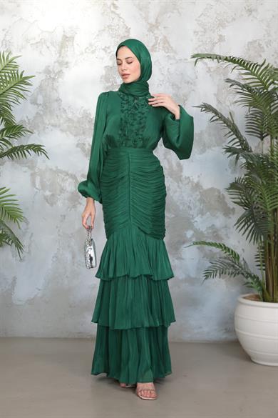 Neva Tesettür Abiye - Zümrüt Yeşil