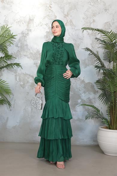 Neva Tesettür Abiye - Zümrüt Yeşil