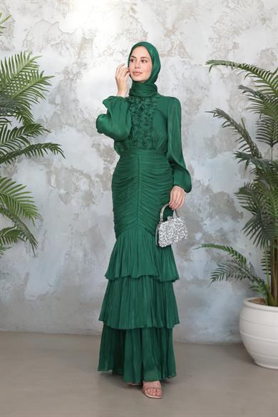 Neva Tesettür Abiye - Zümrüt Yeşil