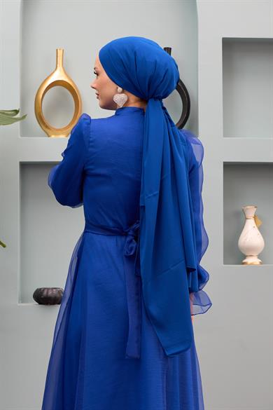 Nilüfer Stone Belted Evening Dress - Saks Blue