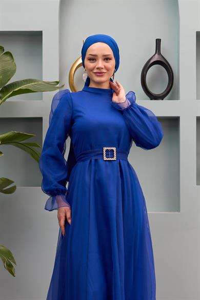 Nilüfer Stone Belted Evening Dress - Saks Blue