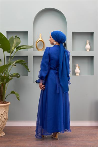 Nilüfer Stone Belted Evening Dress - Saks Blue