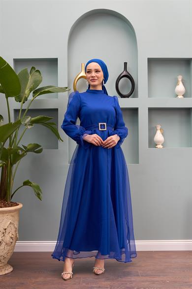 Nilüfer Stone Belted Evening Dress - Saks Blue