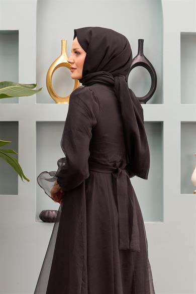 Nilüfer Stone Belted Evening Dress - Black