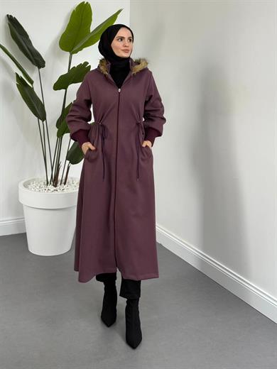 Nur Kapüşon Detaylı Kaban - Gül