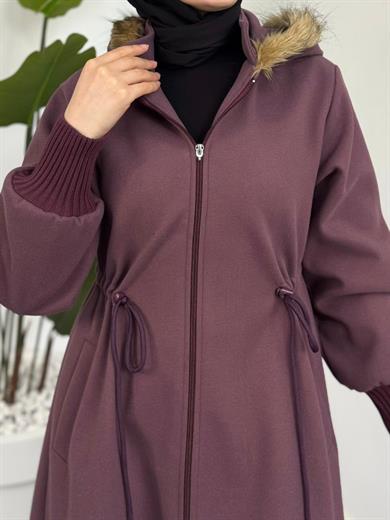 Nur Kapüşon Detaylı Kaban - Gül