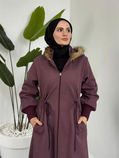 Nur Kapüşon Detaylı Kaban - Gül