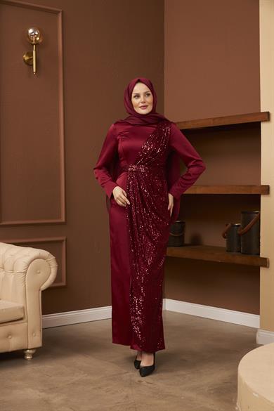 Nuray Satin Evening Dress - Claret Red