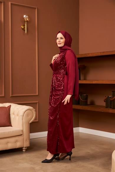 Nuray Satin Evening Dress - Claret Red
