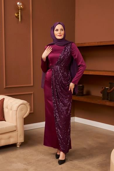 Nuray Satin Evening Dress - Purple