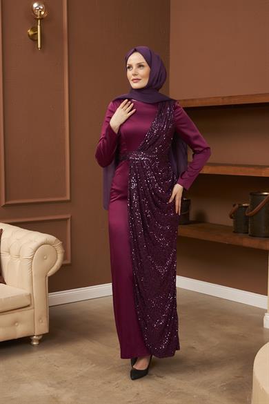 Nuray Satin Evening Dress - Purple
