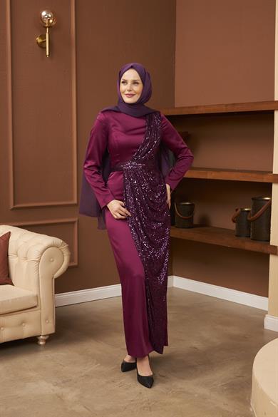 Nuray Satin Evening Dress - Purple