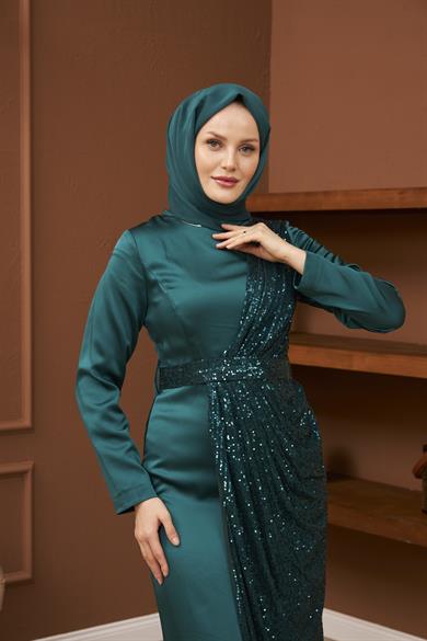 Nuray Satin Evening Dress - Emerald Green
