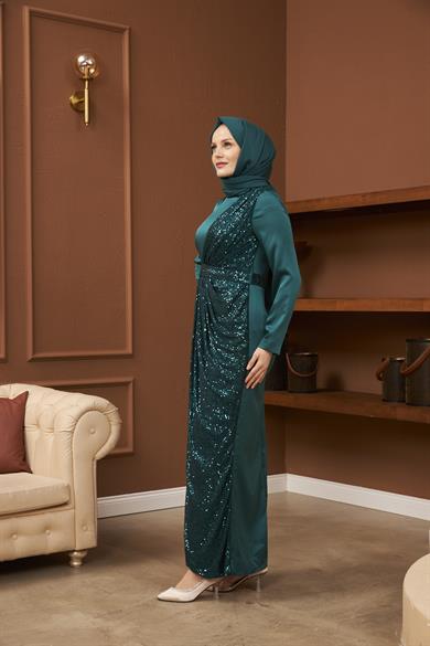 Nuray Satin Evening Dress - Emerald Green
